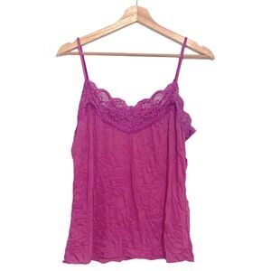 Vintage Y2K BONGO Lace Trimmed Tank Top Thin Straps Crinkle Look XL Soft Lace